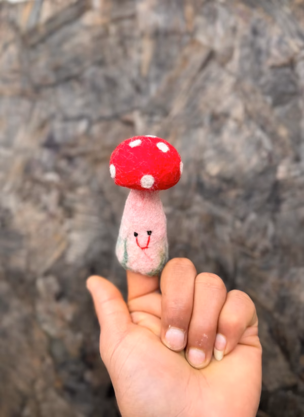 Handmade Felt smiling face mushroom Finger Puppet | Fair Trade Wool Toy