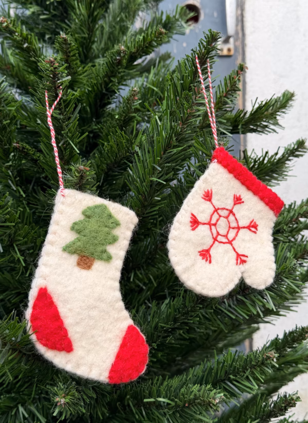Set of Felt Stocking and glove Christmas Tree Ornament