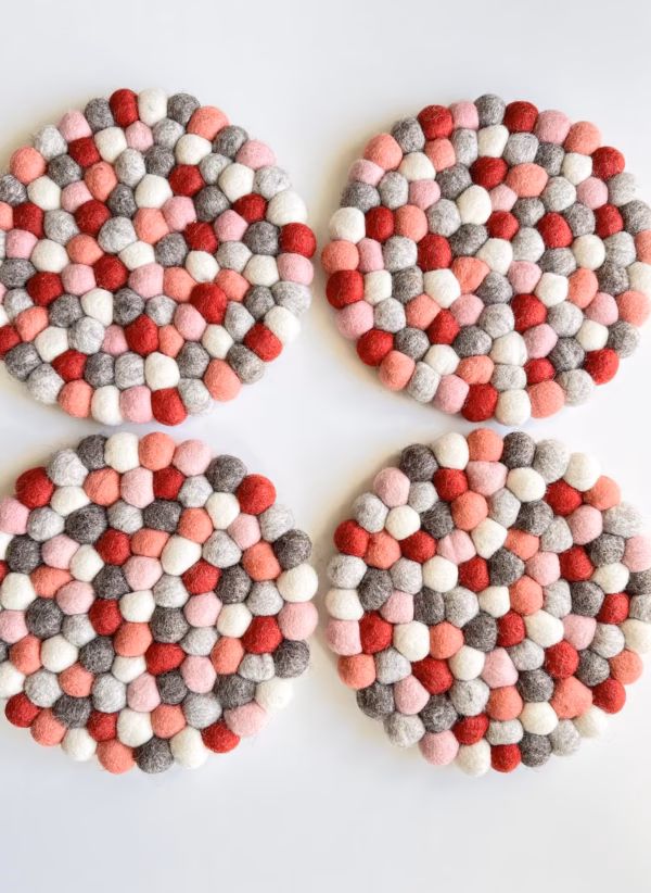 Handmade Felt Ball Trivet: New Zealand Wool Hot Pot Mat