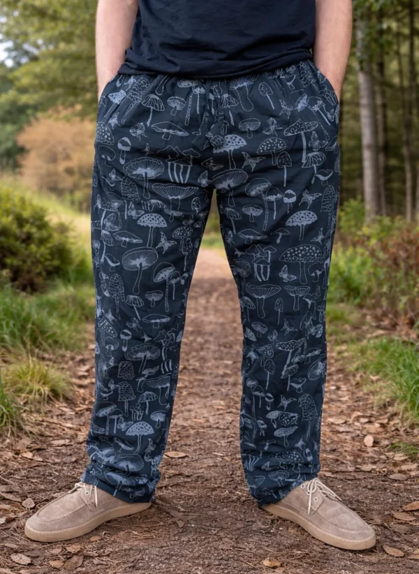 Mushroom Print Cotton Cargo Pants | Unisex Boho Hippie Trousers