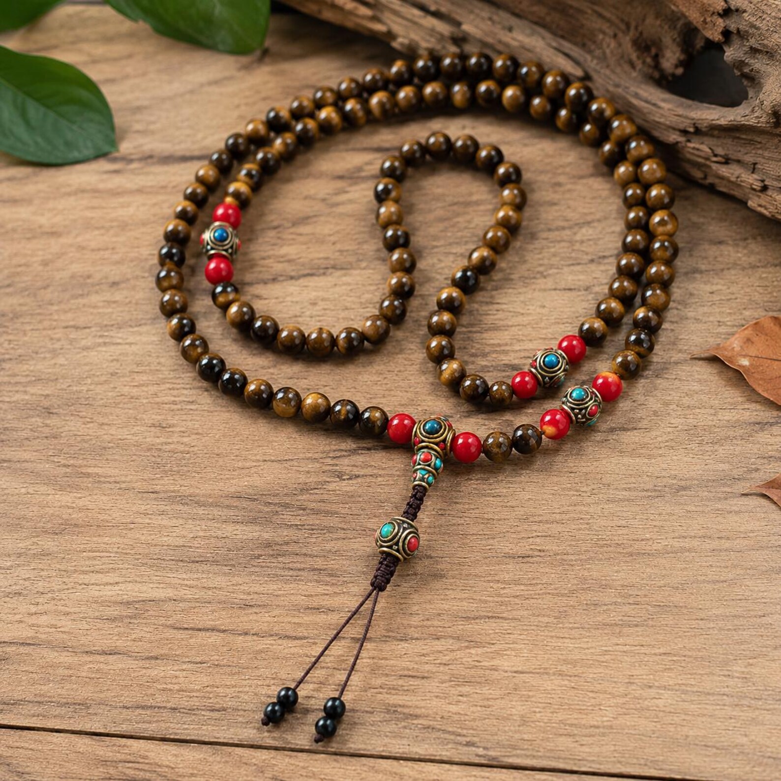 Tiger’s Eye 108-Bead Mala – 8mm Natural Gemstone Confidence & Meditation Spiritual Healing Handmade Prayer Bracelet
