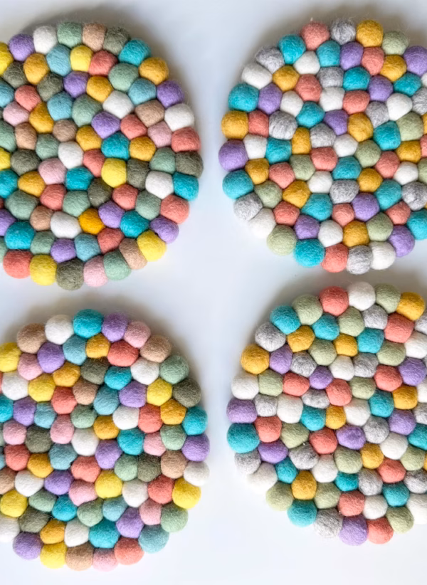 Handmade Felt Ball Trivet: New Zealand Wool Hot Pot Mat