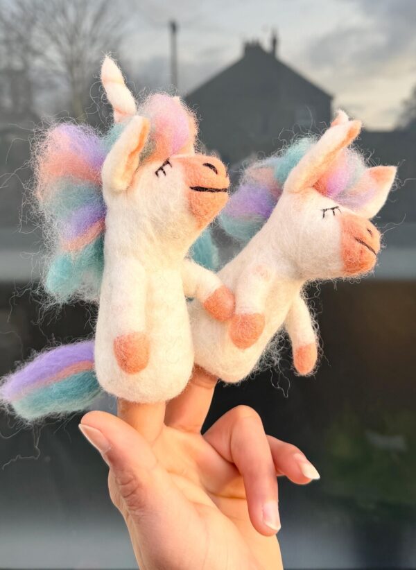 Needle Felt Unicorn Finger Puppet | Handmade Wool Toy