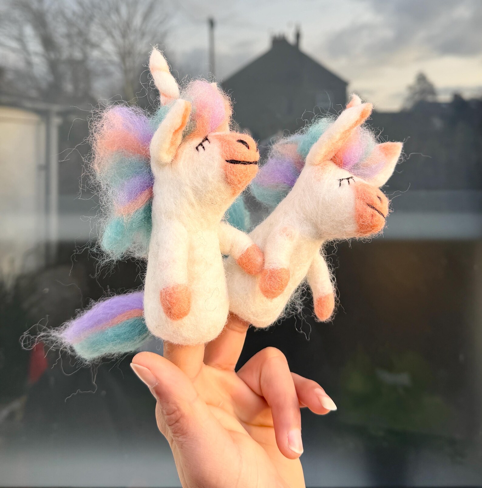 Needle Felt Unicorn Finger Puppet | Handmade Wool Toy
