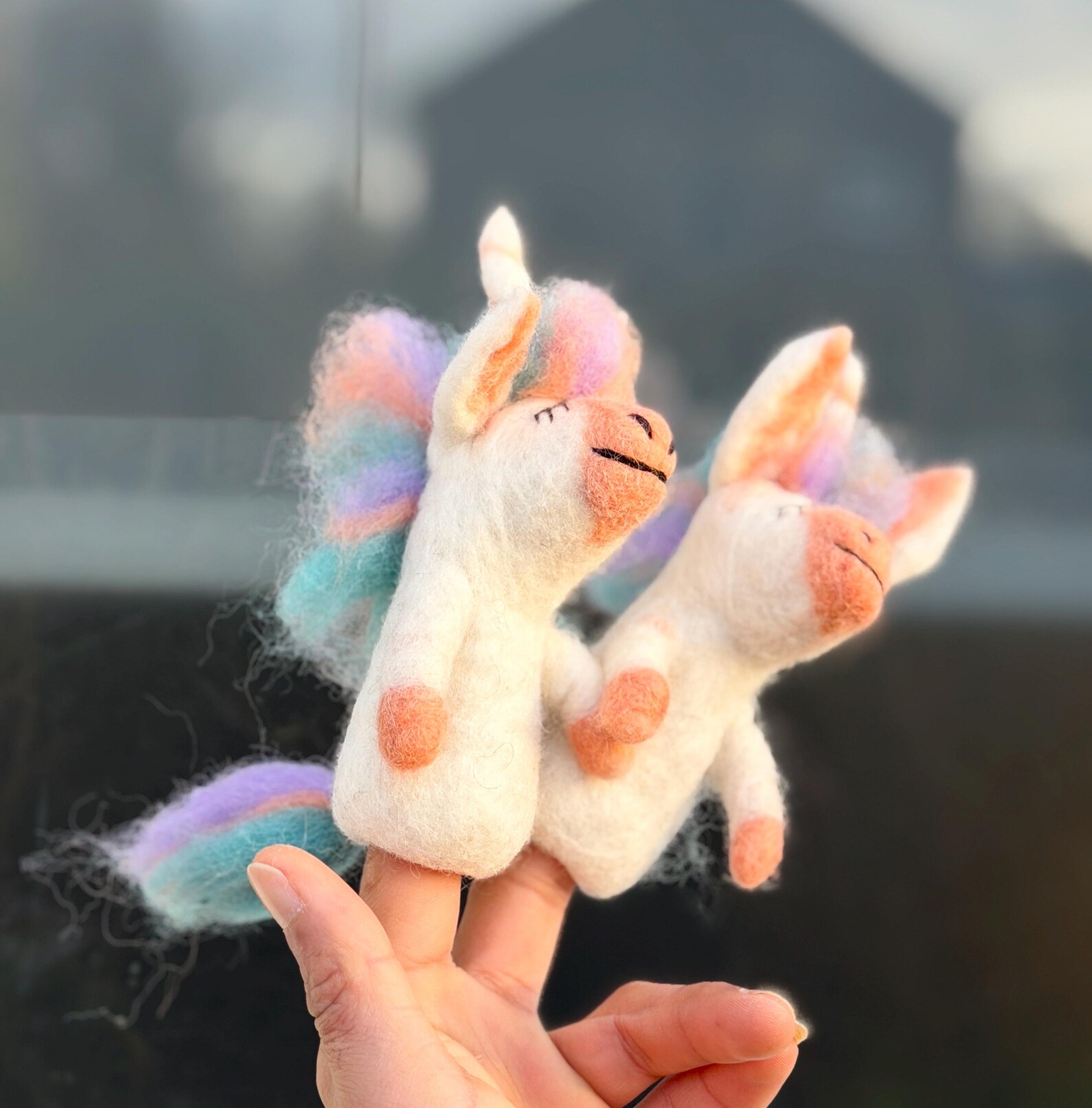 Needle Felt Unicorn Finger Puppet | Handmade Wool Toy - Image 3